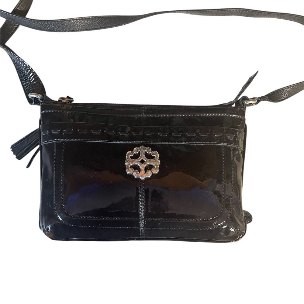 Brighton • Black Leather Crossbody Tasseled Handbag Purse